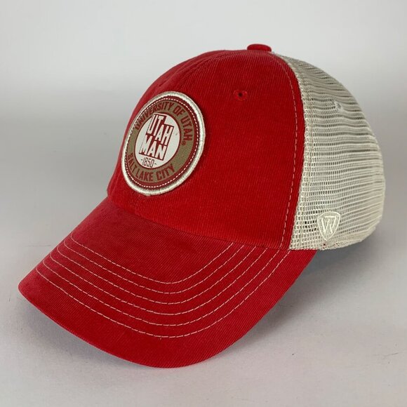 Utah Utes NCAA Red White Top of the World Relaxed Fit Snapback Trucker Hat - Picture 1 of 5